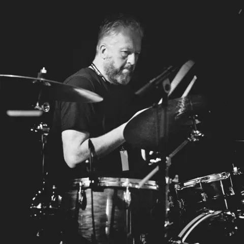 Nick Allum playing drums